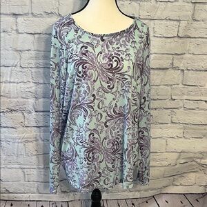 Chico’s Cozisoft Boheme Scroll Top Long Sleeve Boardwalk Breeze NWT Chicos 3 XL